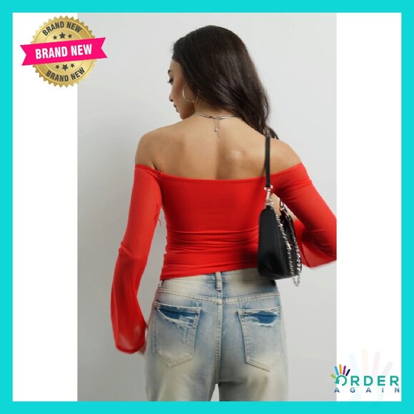 Off Shoulder Mesh Tube Top Double Lined Sexy Chic Fall Going Out Shirt - Picture 8 of 8